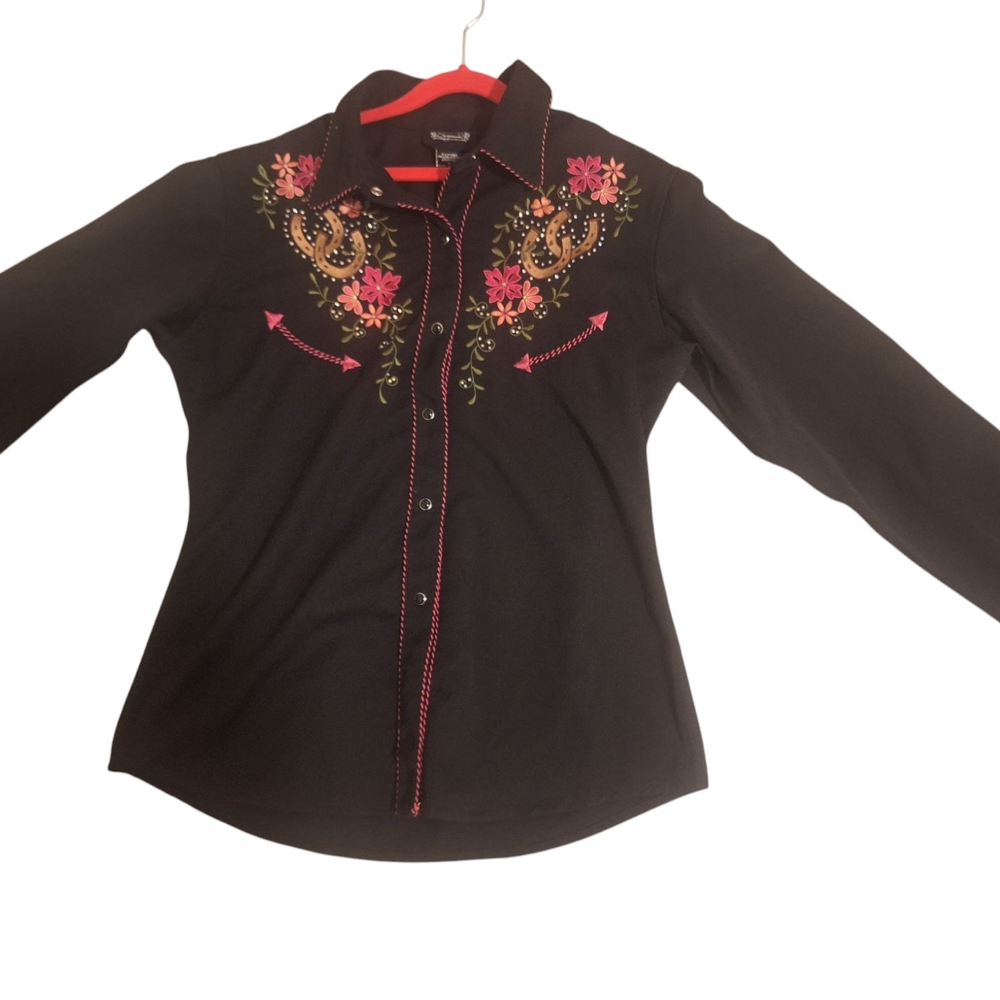 Black Embroidered Button-Up Shirt
